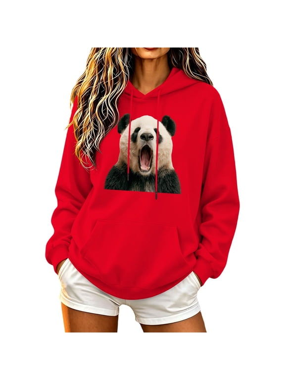 Animal Graphic Hoodie for Women Long Sleeve Pullover Sweatshirt Casual Fall Holiday Party Tops Relaxed Seasonal Daily Wear Outfit Layer Style Weekend Red L