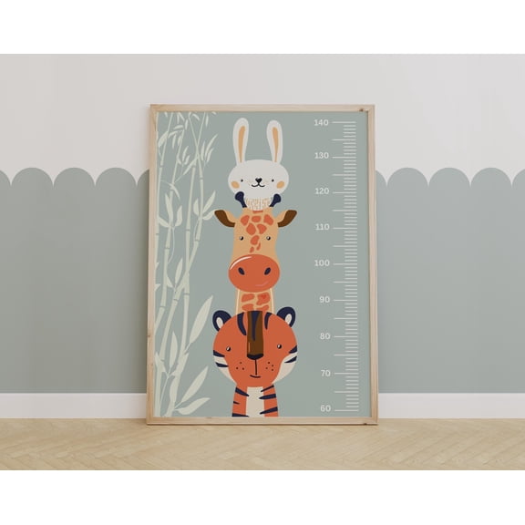 Animal Growth Chart Nursery Print,Whimsical Giraffe Tiger Rabbit Height Chart,Jungle-Themed Decor,Baby Room Art For Measuring Growth , Poster Print Only