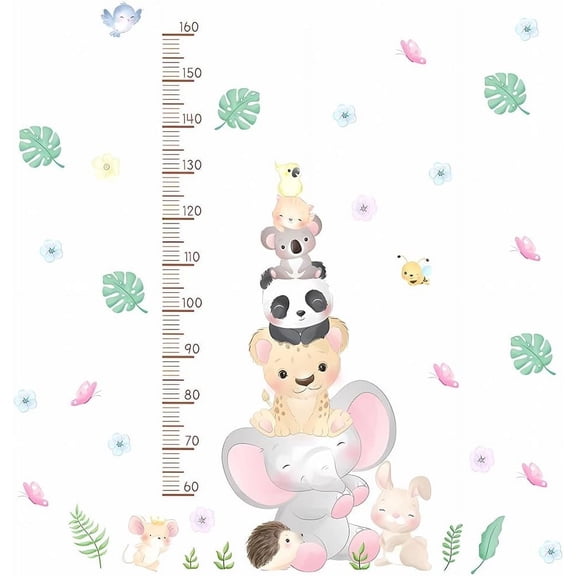 Animal Growth Chart Wall Sticker Height Measurement Chart Decals Ruler Hanging Removable Cartoon Wall Rulers for Home Living Room Bedroom Decoration Nursery Wallpaper Decor 60 to 160cm Silver