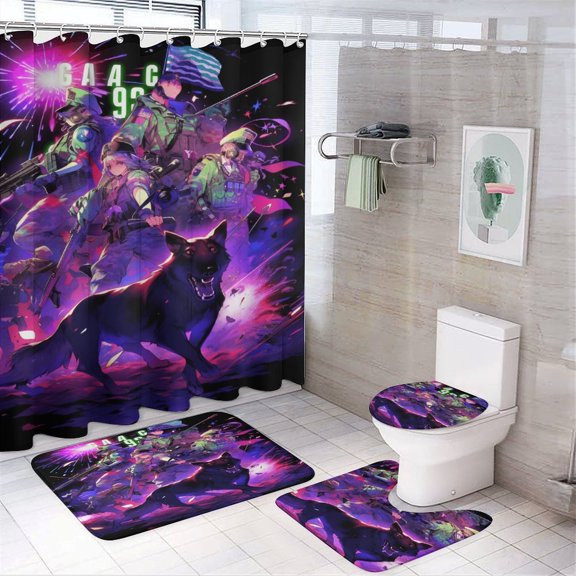 Animal Guardian America Bathroom Sets with Shower Curtain And Rugs, Incl with 12 Hooks，Toilet Lid Oval Rug