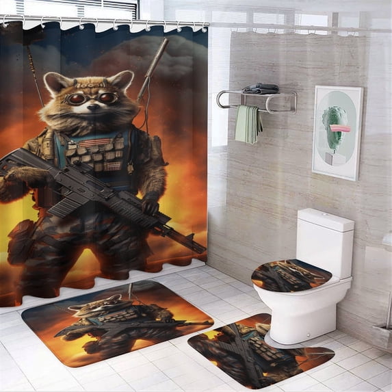 Animal Guardian America Shower Curtain Sets with Rugs 4 Piece Rustic