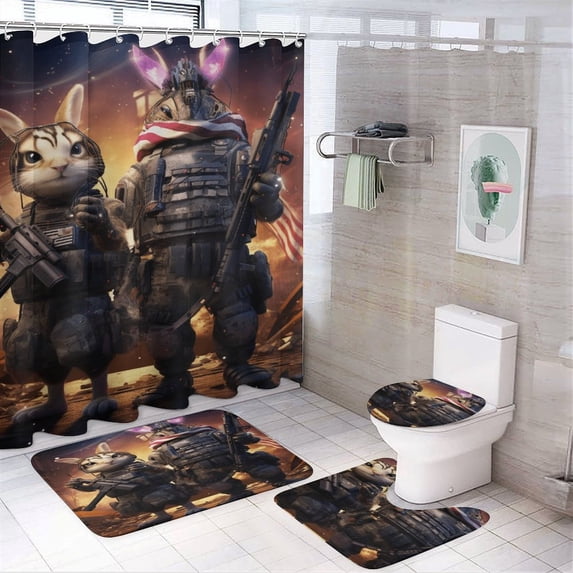 Animal Guardian America Shower Curtain Sets with Rugs 4 Piece Rustic
