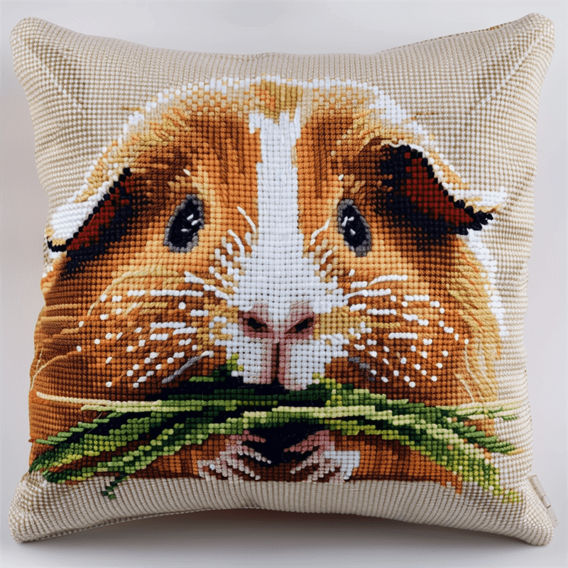 Animal Guinea Pig Printed Cross Stitch Pillow Case Kits , 45X45cm , Cross Stitch Kits for Adults (11ct)