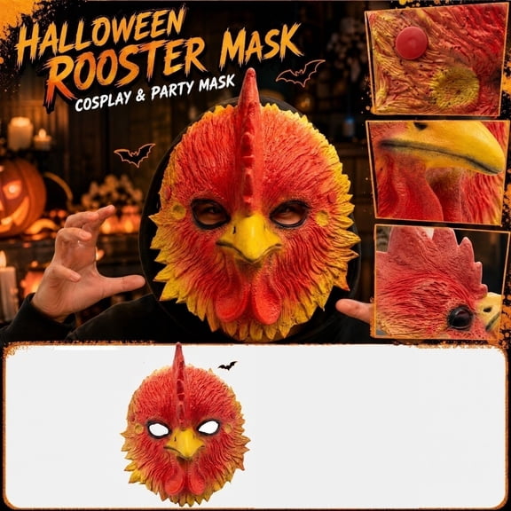 Animal Halloween Mask, Face Mask, Red Masquerade Mask, Mask for Masquerade Party, 10X9 Inch Rooster Prop for Carnival, Themed Events and Festive Dress Up
