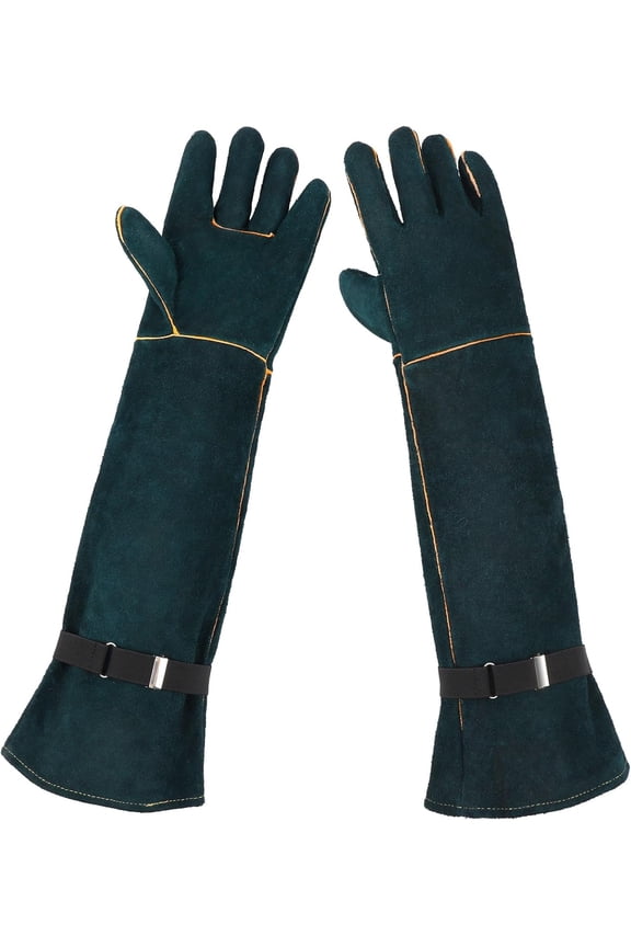Animal Handling Gloves - 23.6 inch Bite Proof Gloves, Anti Scratch Cowhide Leather for Cat Grooming, Snake Animal Handling