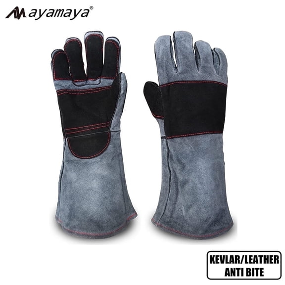 AYAMAYA 16 Inch Animal Handling Gloves, Snake Bite Proof Gloves with Kevlar & Leather Padding for Reptile Bird Cat Dog Training