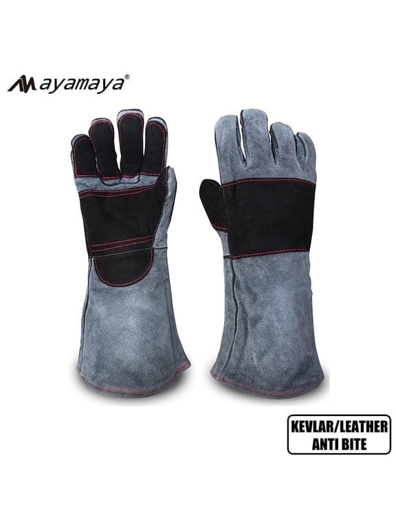 16 Inch Animal Handling Gloves, Snake Bite Proof Gloves with Kevlar & Leather Padding for Reptile Bird Cat Dog Training