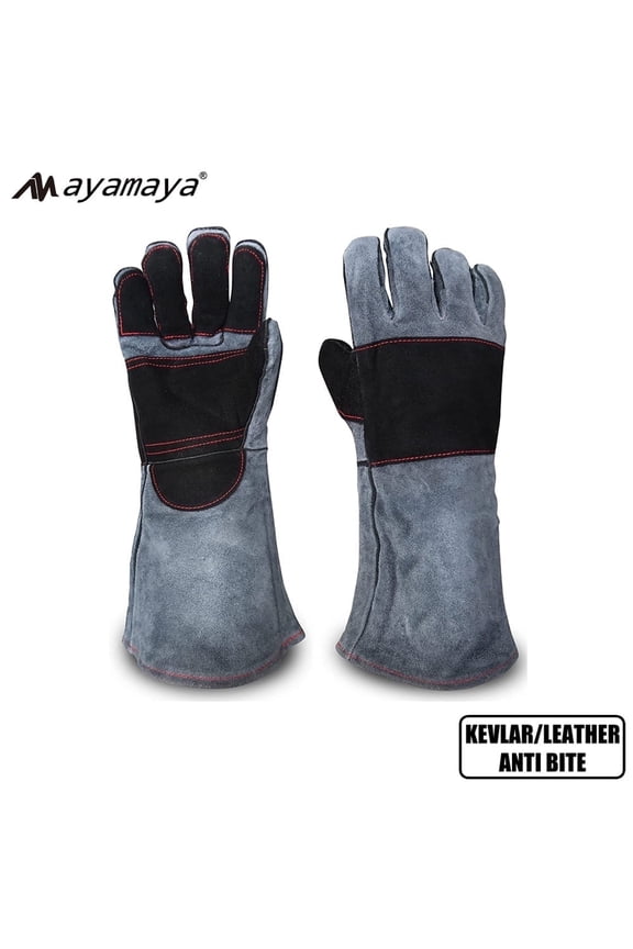 16 Inch Animal Handling Gloves, Snake Bite Proof Gloves with Kevlar & Leather Padding for Reptile Bird Cat Dog Training