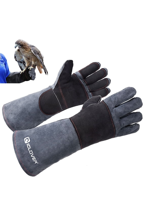 Animal Handling Gloves, Double Leather Bite Proof Gloves 16 Inch Anti Scratch Protective Gloves for Training Dog Cat Bird Snake