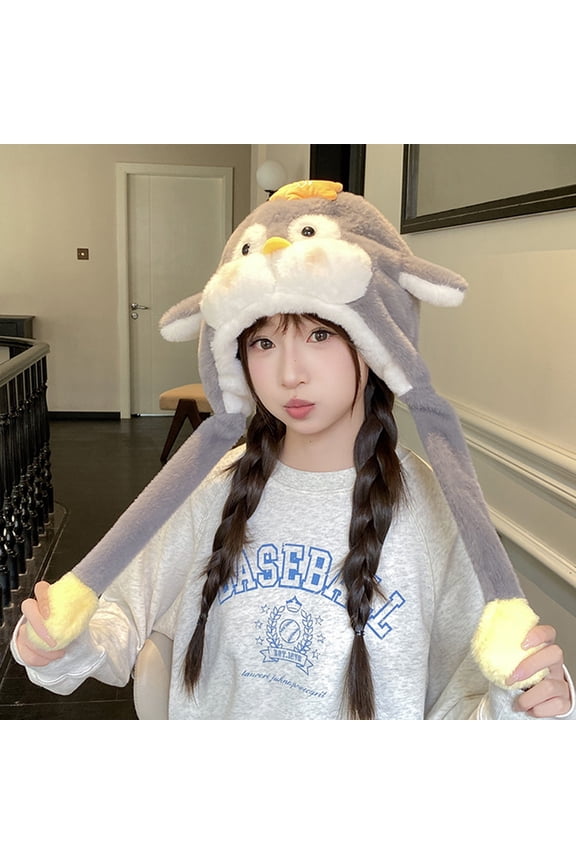 Animal Hat with Ears Moving Jumping Pop Up Beating Hat Plush Holiday Cosplay Dress Up Funny Gift for Kids Gray Free