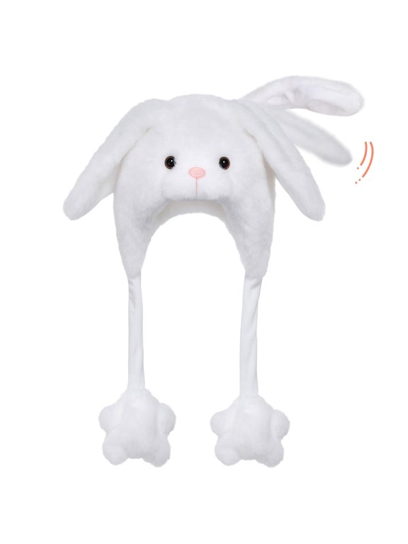 Animal Hat with Moving Ears Jumping Pop Up Beating Plush Cap Holiday Cosplay Dress Up Crazy Funny Gift for Kids