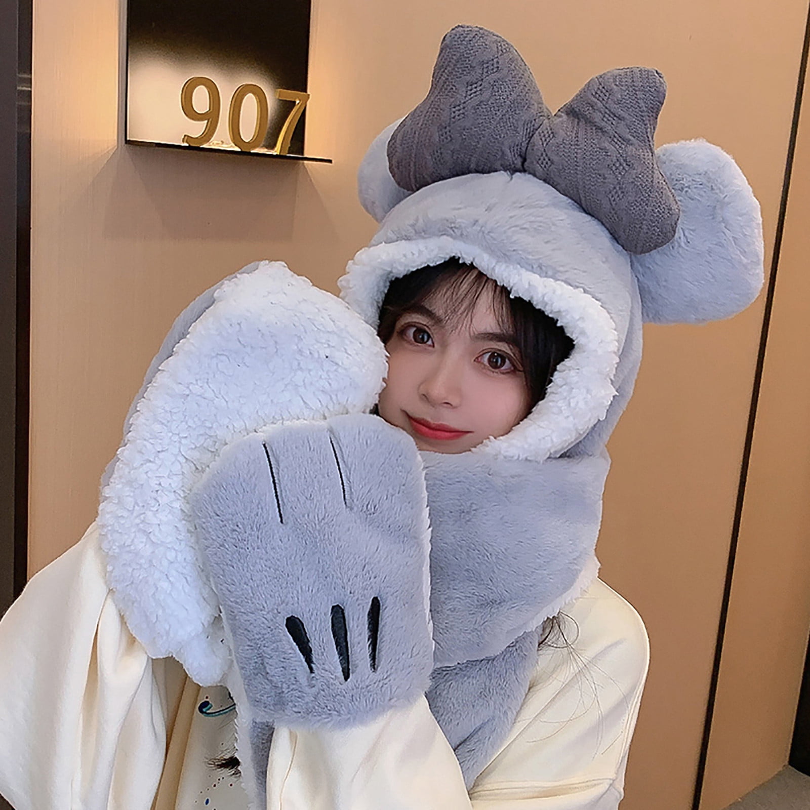 Animal Hats for Adults Girls Kawaii Cute, Warm Hats for Women, 3in1