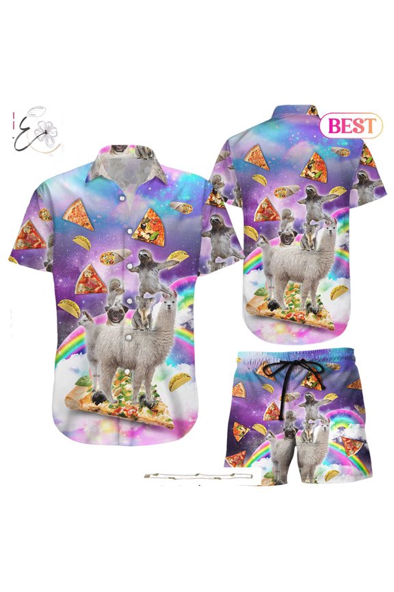 Animal Hawaiian Shirt Alpaca Bulldog Sloth Kuala Squirrel Rainbow With Pizza Great Gifts F