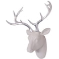 thumbnail image 1 of Animal Head Wall Decor, White Fake Furry/Felt/Velvety Resin Deer Head With Silver Antlers For Wall Decoration, Size 16" x 12" x 7.5", 1 of 3