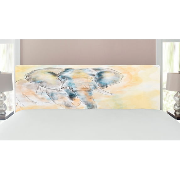 Animal Headboard, Watercolor Style Illustration Wild Creature Safari Exotic Wildlife Theme, Upholstered Decorative Metal Bed Headboard with Memory Foam, King Size, Cream Grey, by Ambesonne