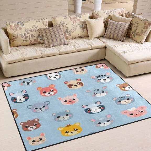 Animal Heads Area Rug Washable 80 x 58 Floor Carpet Mat Non Slip for Bedroom Living Room Home Decor