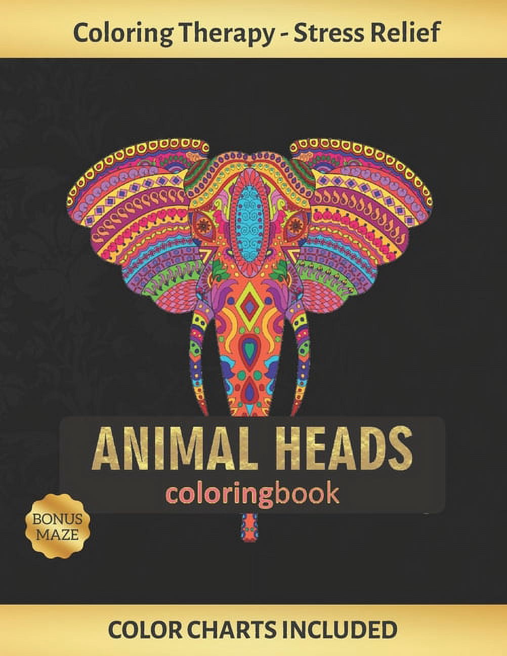 Animal Heads Coloring Book : Art Therapy for Adults - Stress Relieving ...