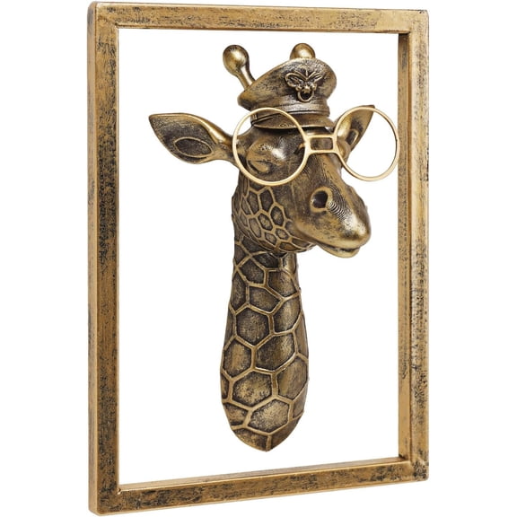 Animal Heads Wall Decor Resin Animals Sculptures Head Wall Hanging Decoration Imitation Copper vintage Wall Sculpture for Living Room Bedroom Office(Giraffe,Includes Metal Frame)