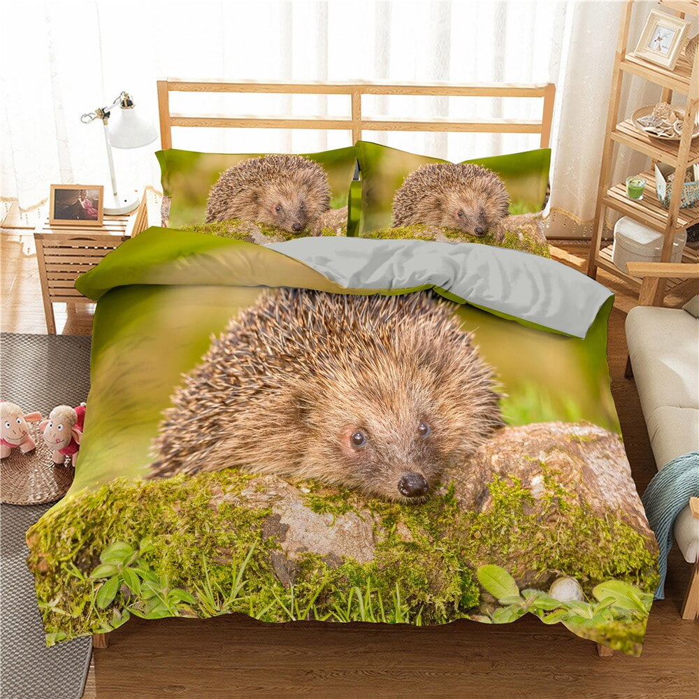 Animal Hedgehogs Bedding Set 3D Lovely Spiny Wildlife Creature Theme