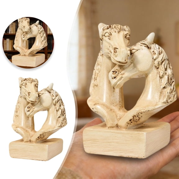 Animal Horses Head Sculpture Retro Resin Feng Shui Horses Statue 2026 Chinese Year Horse Figurine Blessing Horse Sculpture for Esk Bookshelf