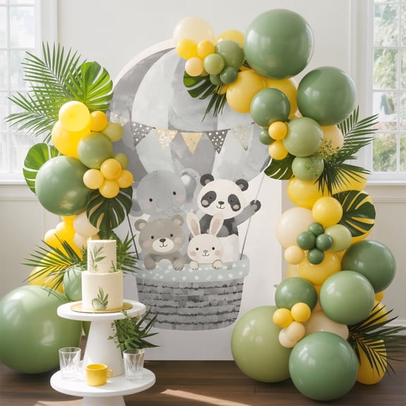 Animal Hot Air Balloon Arch Backdrop Cover, 4FT, Panda Elephant Bear Rabbit Mountains Spandex Arch Covers Double-Sided Backdrop for Wedding Birthday Party Photo Background Decoration