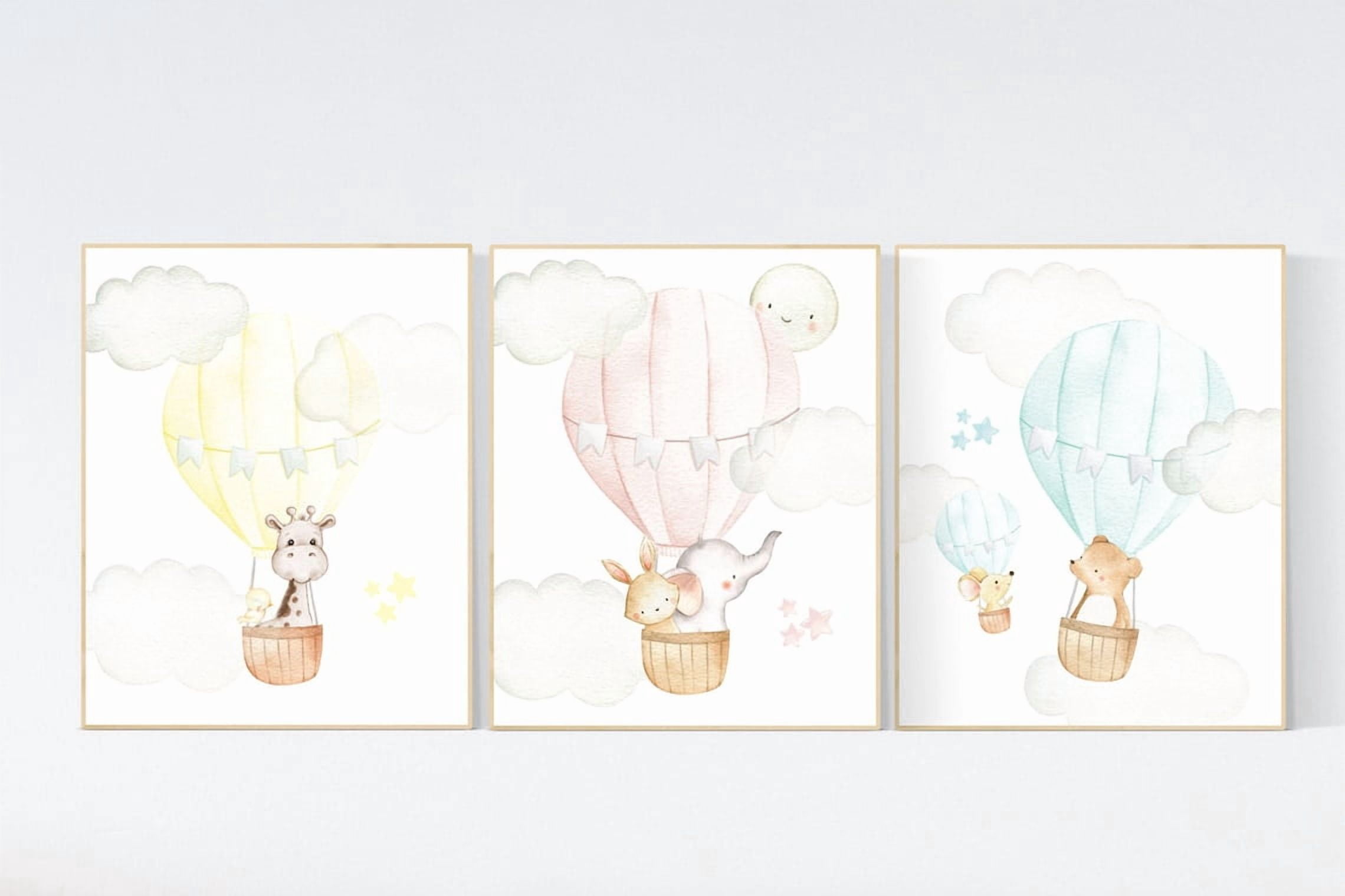 Animal Hot Air Balloon Gender Neutral Nursery Wall Art Print, Nursery ...
