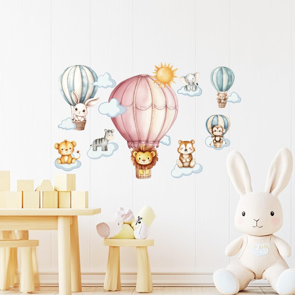 Animal Hot Air Balloon Wall Sticker Lion Monkey Zebra Wall Sticker Hot ...