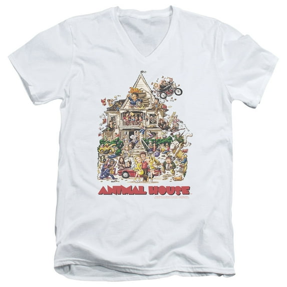 Animal House Poster Art S/S Adult V-Neck 30/1 T-Shirt White
