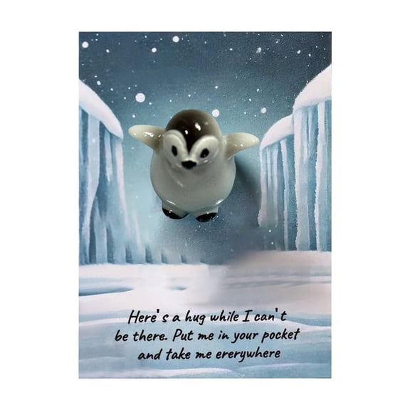 Animal Hug Token Penguin with Inspiring Cards, Pocket Comfort Keepsake for Friends and Family, Cute Animal Themed Emotional Support Gift