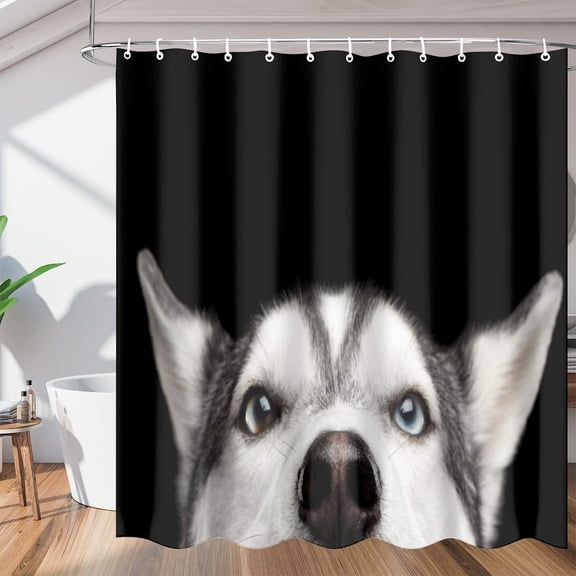 Animal Husky Dog Shower Curtain Fabric Shower Curtain Set with 12 Hooks Waterproof 72 * 72 Inches for Bathroom Beach Caravan Hotel