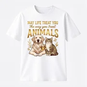 Animal Kindness Quote Graphic T-Shirt, Dog and Cat Print Casual Crewneck Tee