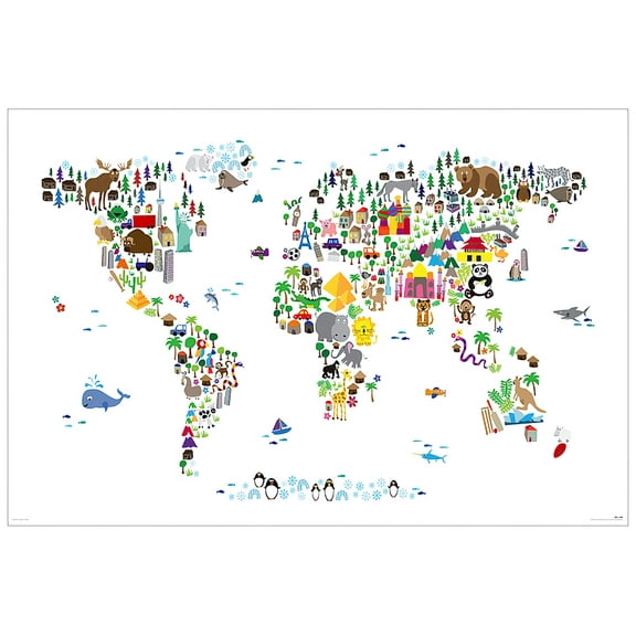 Animal Kingdom Map Of The World - Art Poster / Print (Where Do Which Animals Live) (Poster & Poster Strip Set)