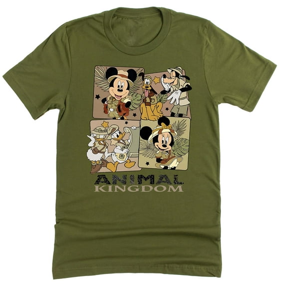 Animal Kingdom Safari Mickey and Friends Vacation Shirt Casual Unisex Short Sleeve ( Small, Olive)