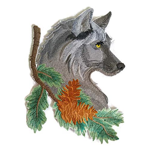 Animal Kingdom [Wolf in Pine] Embroidered Iron on/Sew Patch [9.37 X 6.9"]