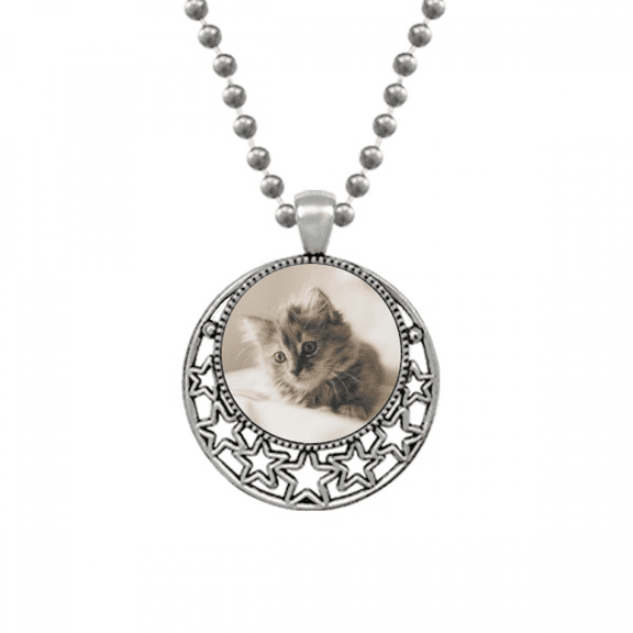 Animal Kitty Gray Cat Photograph Necklaces Pendant Retro Moon Stars Jewelry