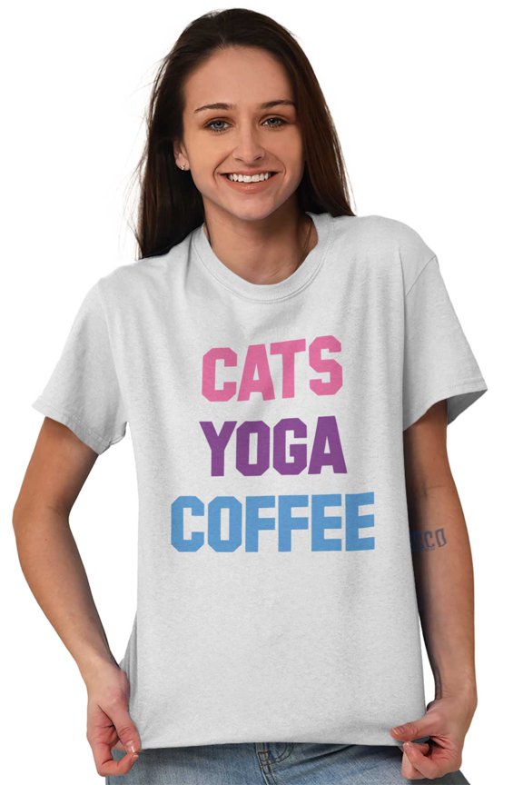 Animal Ladies TShirts Tees T For Women Cats Yoga Coffee Funny Feline Crazy Cat Lady