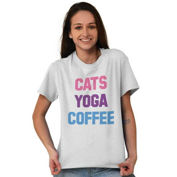Animal Ladies TShirts Tees T For Women Cats Yoga Coffee Funny Feline Crazy Cat Lady