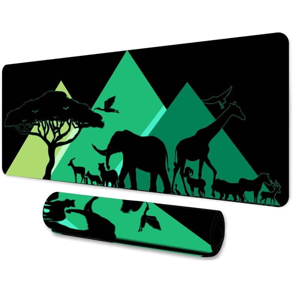 Animal Large Mouse Pad 31.5x11.8 Inches Abstract Mountain Wildlife Elephant Giraffe Plants Trees Gaming Mouse Pad for Home Office Gaming Work BDLSMN101