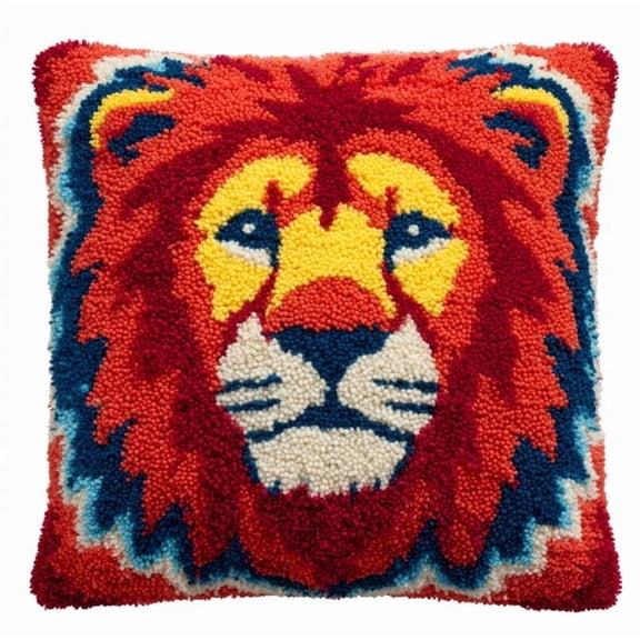 Animal Latch Hook Cushion Kit, Animal Lion Knitting Kits Cushion, 43X43Cm/17X17 Inch Rug Making Kit For Starters, Latch Hook Kits For Beginners Adults Or Children