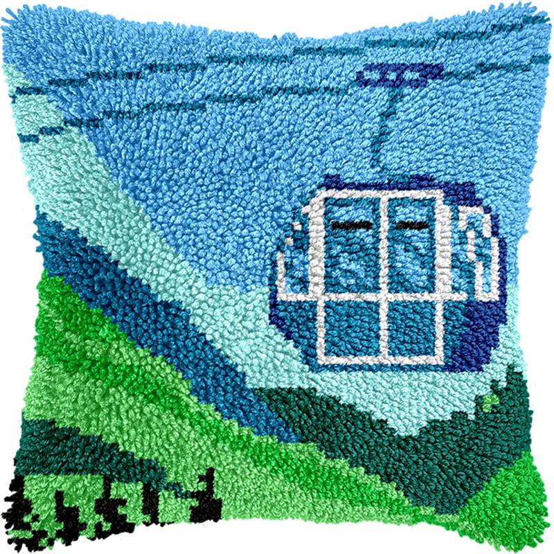 Animal Latch Hook Cushion Kit, Cable Car Knitting Kits Cushion, 43X43Cm/17X17 Inch Rug Making Kit For Starters, Latch Hook Kits For Beginners Adults Or Children