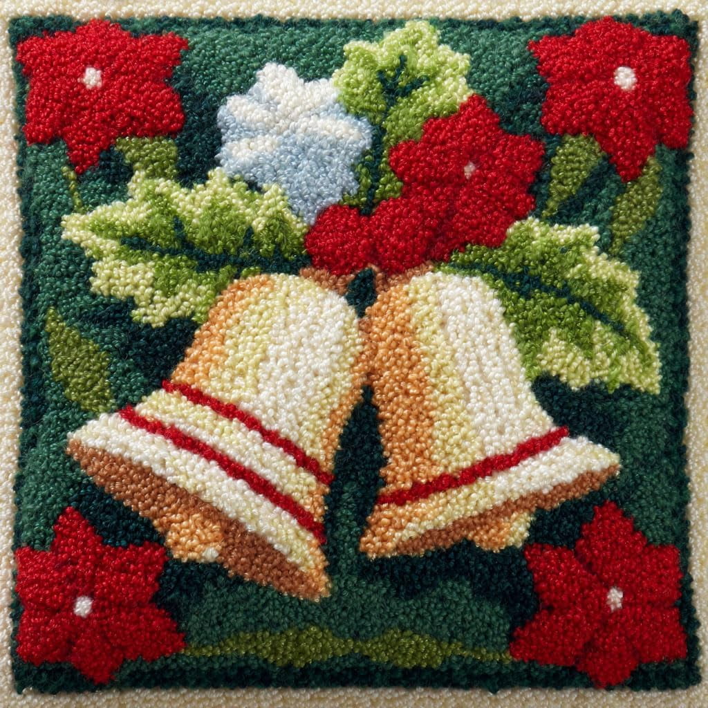 Animal Latch Hook Cushion Kit, Christmas Bells Knitting Kits Cushion, 43X43Cm/17X17 Inch Rug Making Kit For Starters, Latch Hook Kits For Beginners Adults Or Children