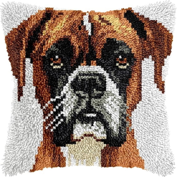 Animal Latch Hook Cushion Kit, Cute Boxer Dog Knitting Kits Cushion, 43X43Cm/17X17 Inch Rug Making Kit For Starters, Latch Hook Kits For Beginners Adults Or Children