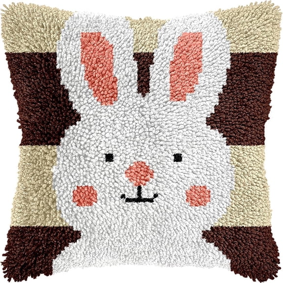 Animal Latch Hook Cushion Kit, Cute Bunny Knitting Kits Cushion, 43X43Cm/17X17 Inch Rug Making Kit For Starters, Latch Hook Kits For Beginners Adults Or Children