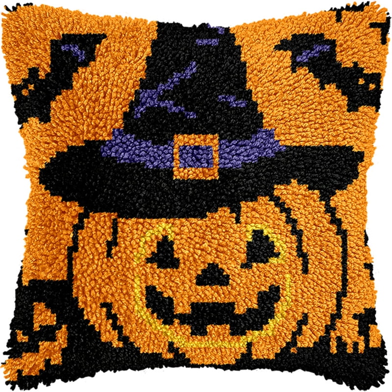 Animal Latch Hook Cushion Kit, Pumpkin Knitting Kits Cushion, 43X43Cm/17X17 Inch Rug Making Kit For Starters, Latch Hook Kits For Beginners Adults Or Children