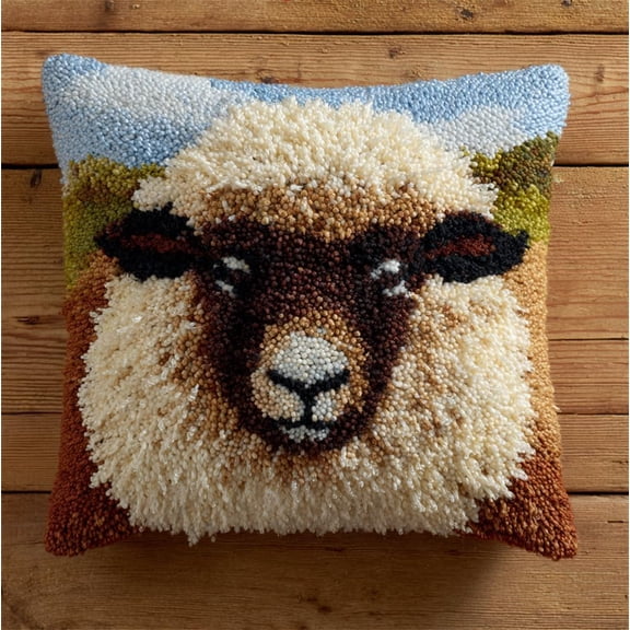 Animal Latch Hook Cushion Kit, Sheep Knitting Kits Cushion, 43X43Cm/17X17 Inch Rug Making Kit For Starters, Latch Hook Kits For Beginners Adults Or Children