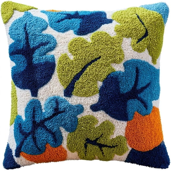 Animal Latch Hook Kit Cushion For Adults,Leaves Pattern 17X17Inch,Diy Pre-Printed Craft Latch Hook Rug Kits Cross-Stitch Embroidery Pillow Cover Kit For Christmas/S Home Sofa Decor