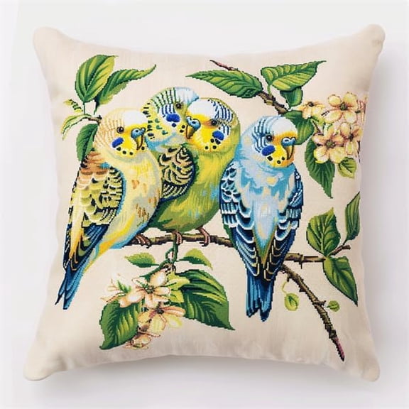 Animal Latch Hook Kit Cushion For Adults,Parrot On A Branch 17X17Inch,Diy Pre-Printed Craft Latch Hook Rug Kits Cross-Stitch Embroidery Pillow Cover Kit For Christmas/S Home Sofa Decoration