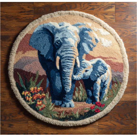 Animal Latch Hook Kits For Adults Elephant And Baby Elephant DIY Rug Making Craft Kits With Yarn & Canvas And Crochet Needle Embroidery Decoration 50x50cm