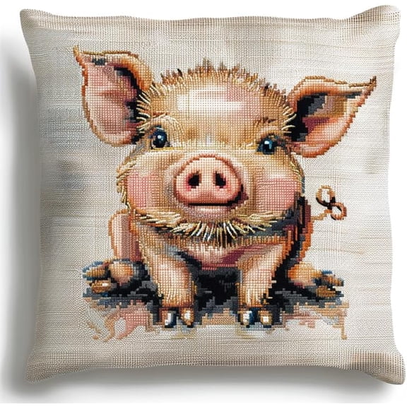 Animal Latch Hook Pillow Case Embroidery Kits,Cute Pink Pig,Needlework Latch Hook Cushion Cover,DIY Home Decorations Handmade Craft Kits,17x17inch