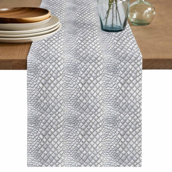 Animal Leather Cotton Linen Table Runner for Dining Kitchen, Vintage Animal Textures Minimalist Gray Wedding Outdoor Party Tablerunners, Dresser Scarf Coffee Tablecloth Runners 13x36 Inches